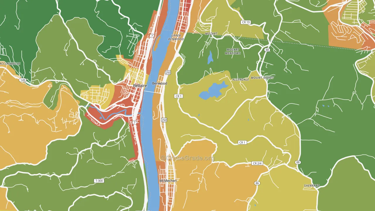 Benwood, WV Map of Robbery Rates