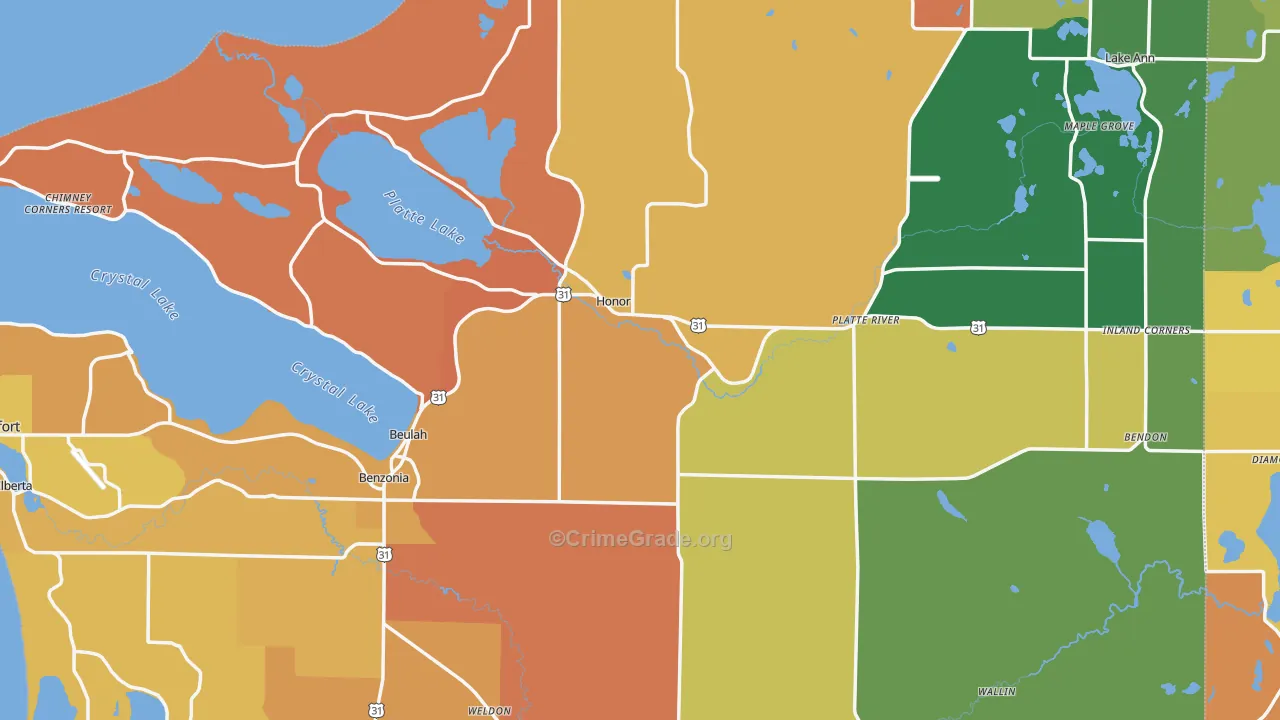 Benzie County, MI Map of Robbery Rates