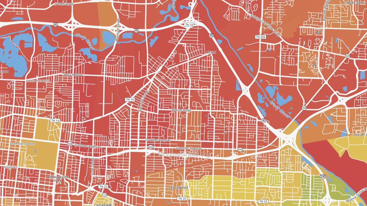 Berclair-Highland Heights, Memphis, TN Map of Robbery Rates