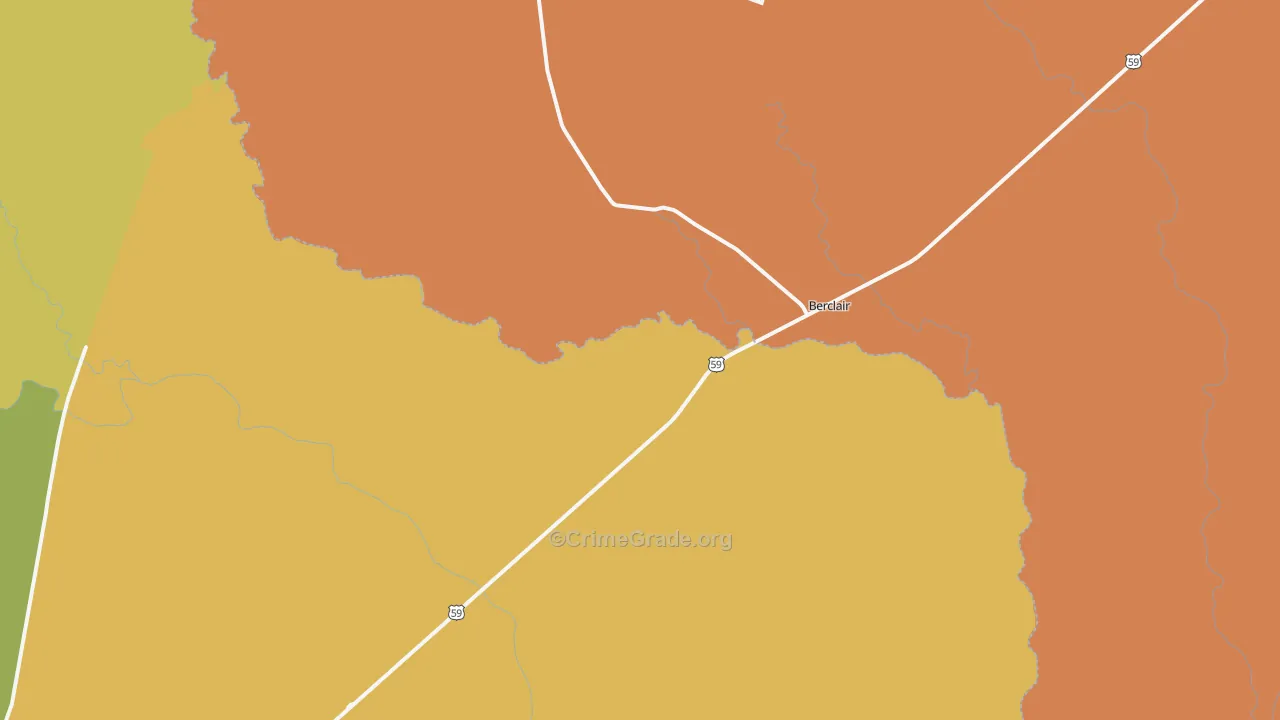 Berclair, TX Map of Robbery Rates