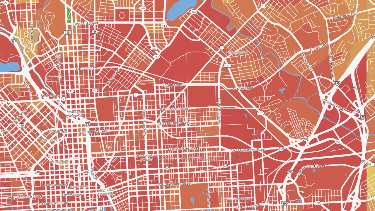 Berea, Baltimore, MD Map of Robbery Rates