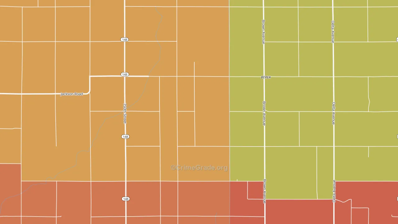 Berea, IA Map of Robbery Rates