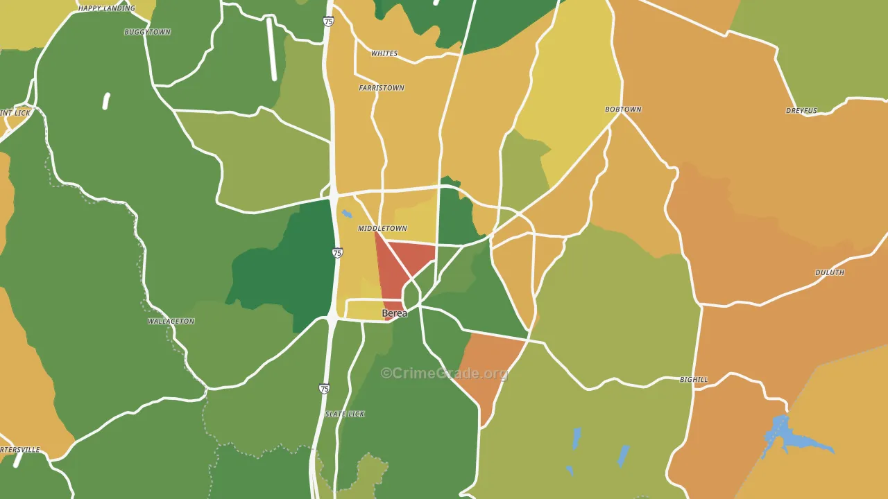 Berea, KY Map of Robbery Rates