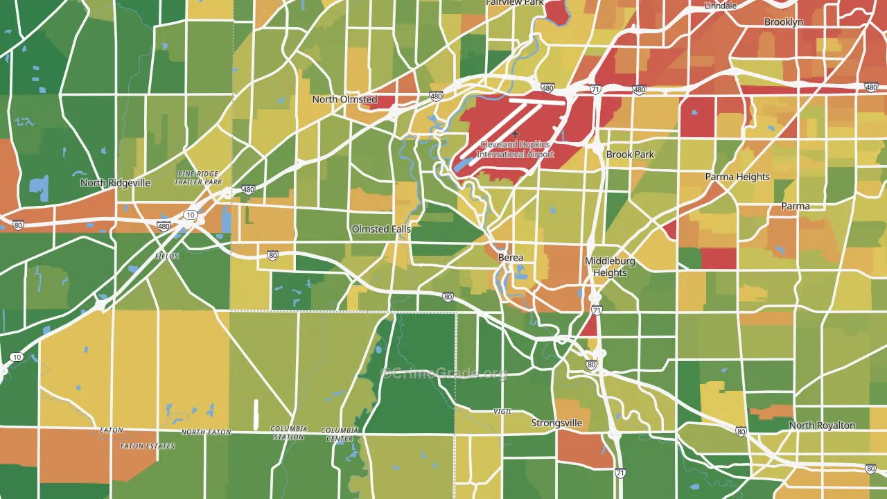 Berea, OH Map of Robbery Rates