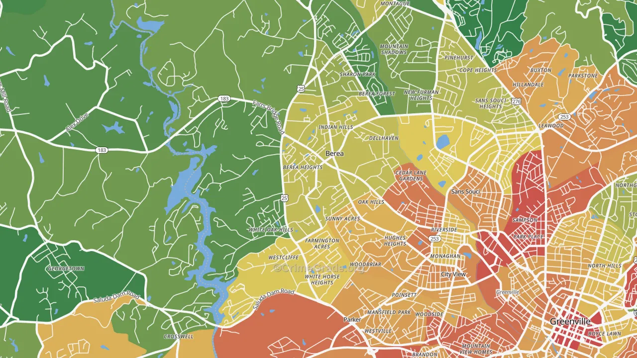 Berea, SC Map of Robbery Rates