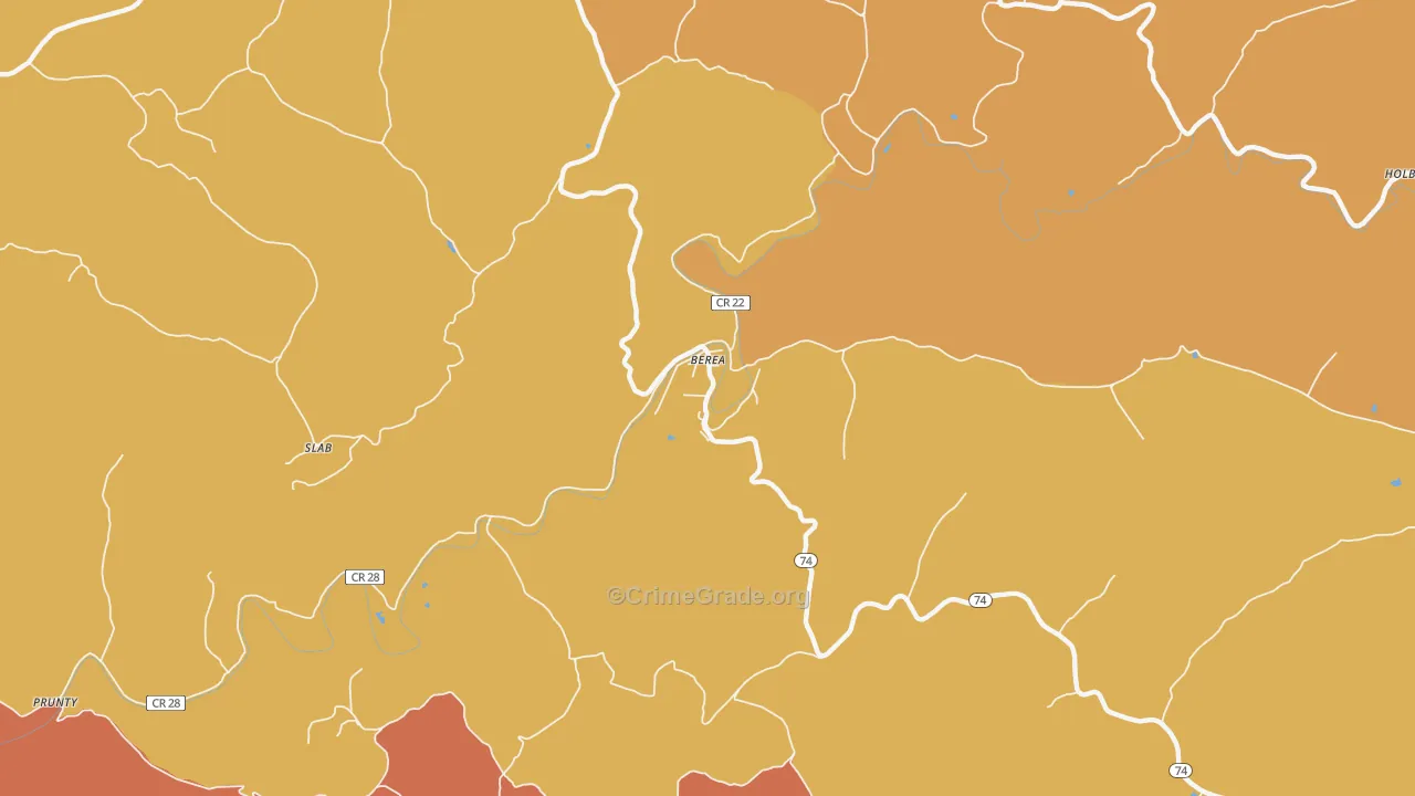 Berea, WV Map of Robbery Rates