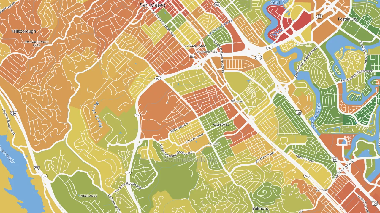 Beresford, San Mateo, CA Map of Robbery Rates