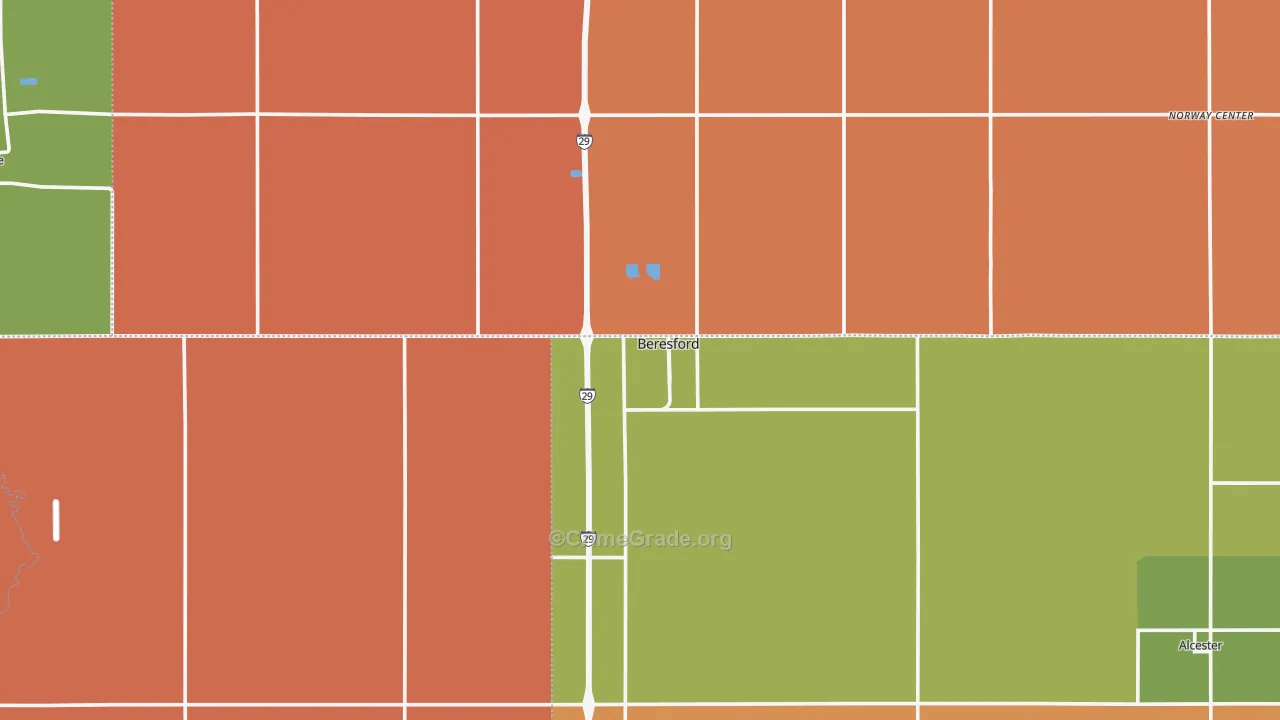 Beresford, SD Map of Robbery Rates