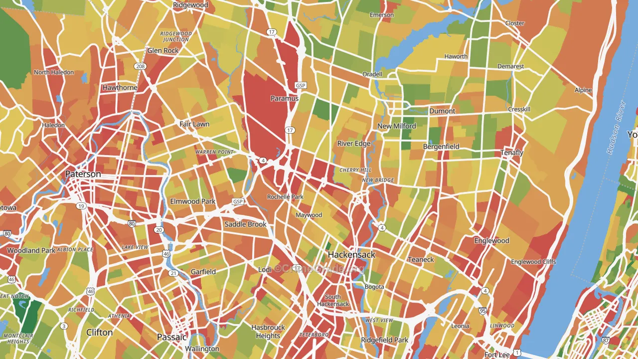Bergen County, NJ Map of Robbery Rates