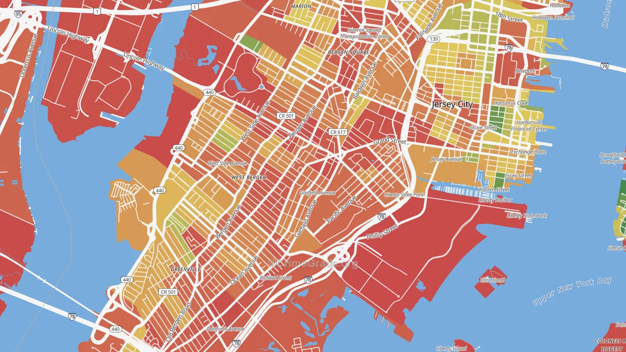 Bergen-Lafayette, Jersey City, NJ Map of Robbery Rates