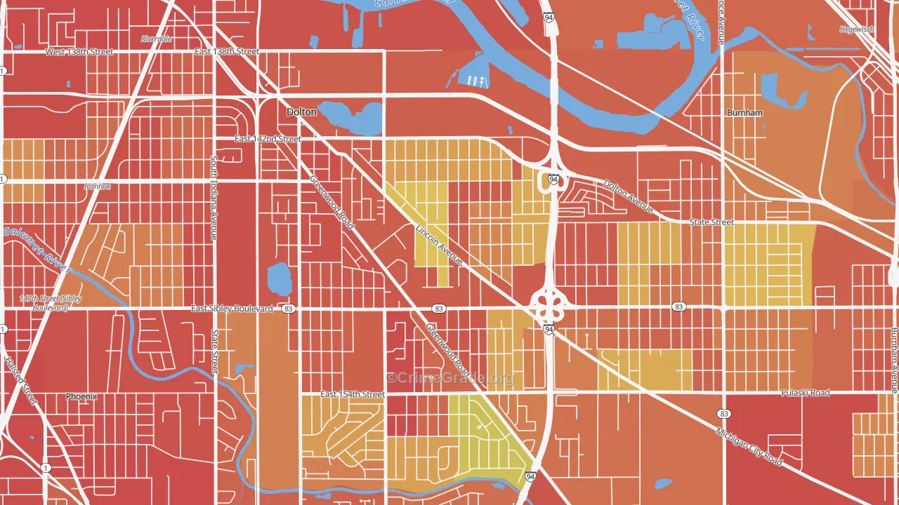 Berger, Dolton, IL Map of Robbery Rates