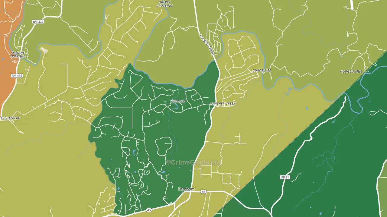Bergheim, TX Map of Robbery Rates