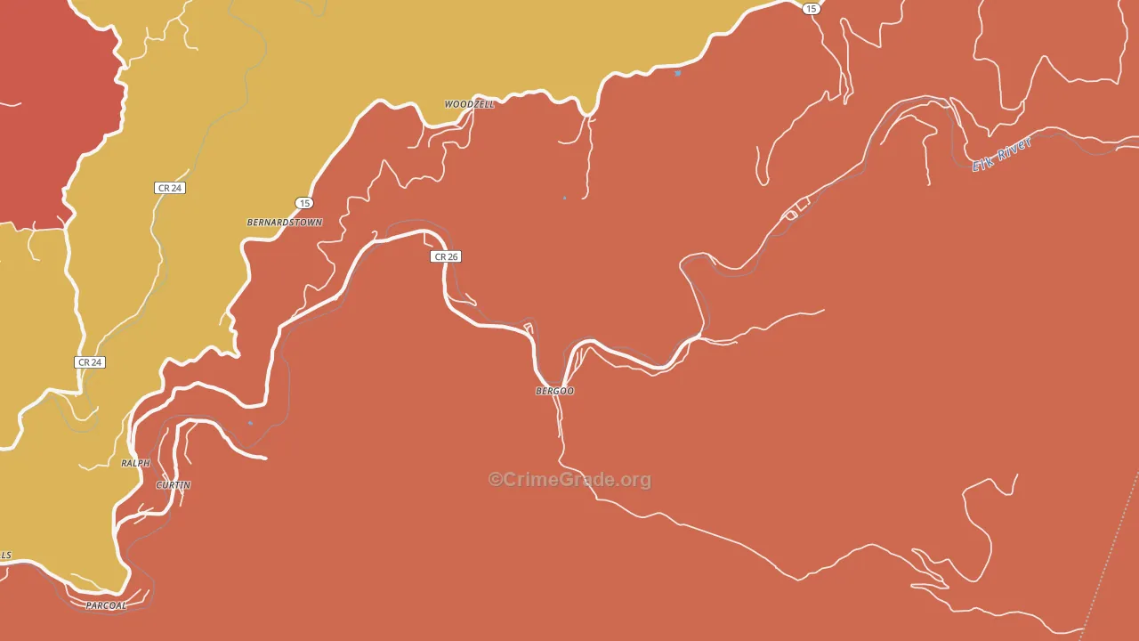 Bergoo, WV Map of Robbery Rates