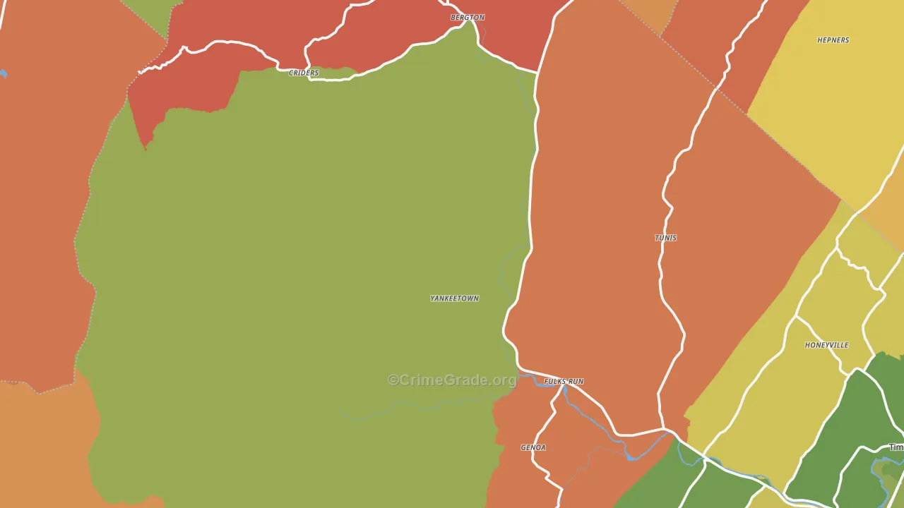 Bergton, VA Map of Robbery Rates