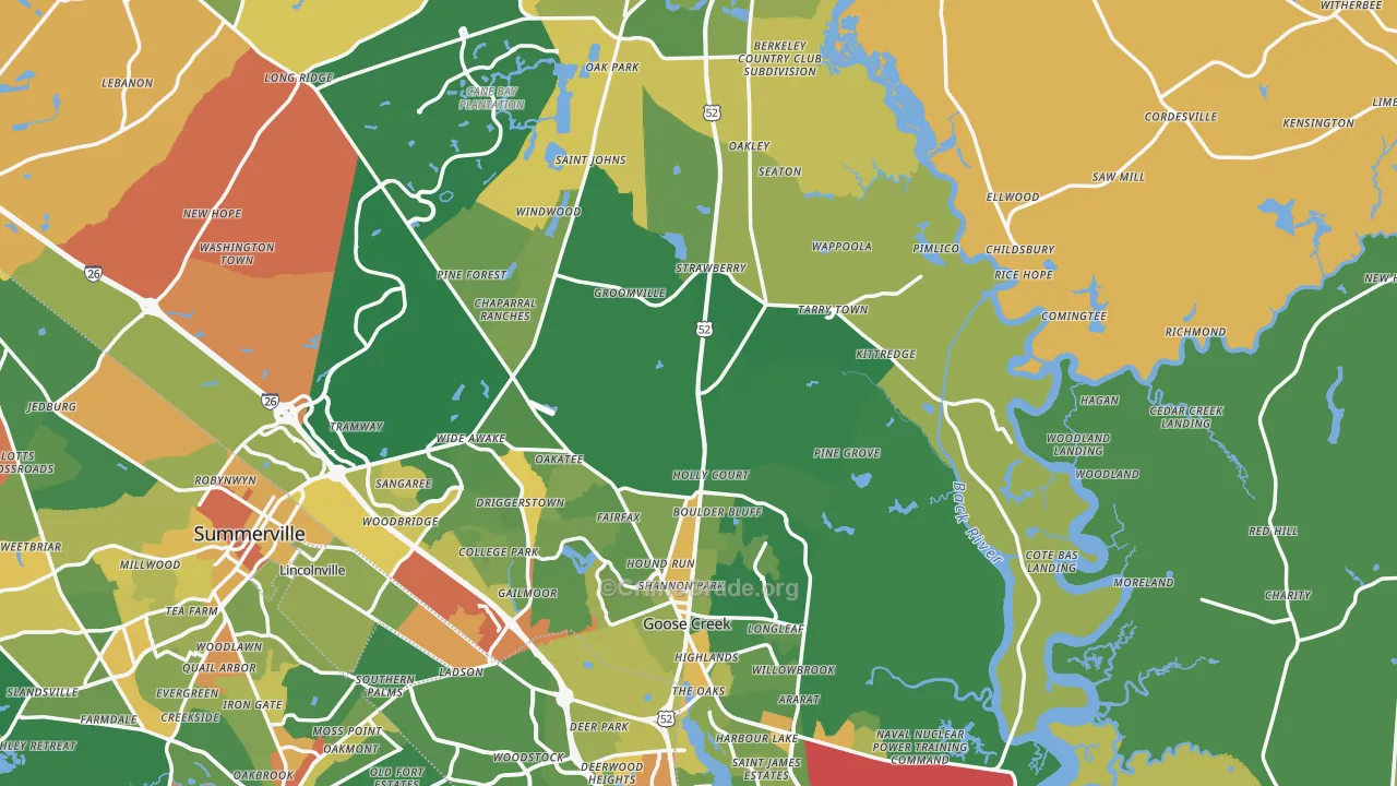 Berkeley County, SC Map of Robbery Rates