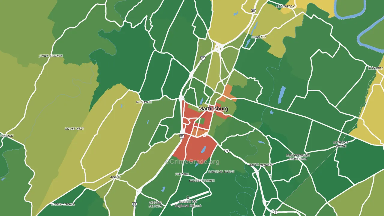 Berkeley County, WV Map of Robbery Rates
