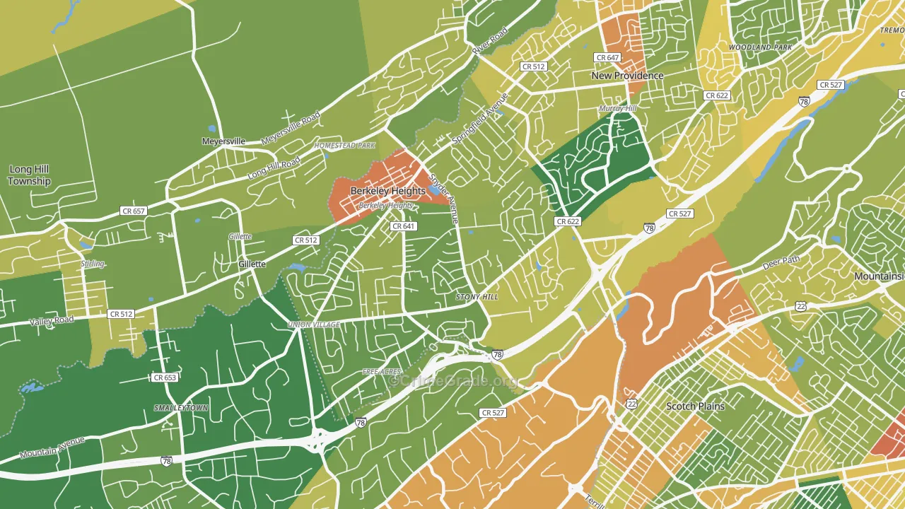 Berkeley Heights, NJ Map of Robbery Rates