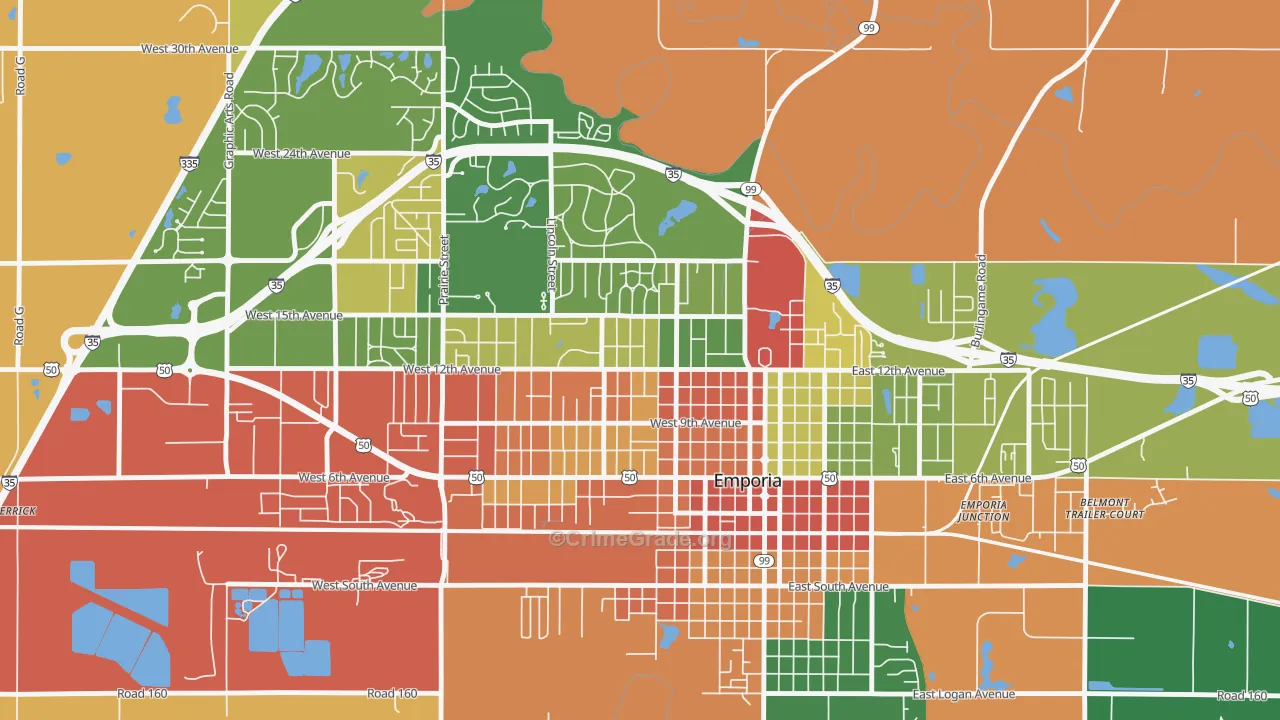 Berkeley Hills, Emporia, KS Map of Robbery Rates