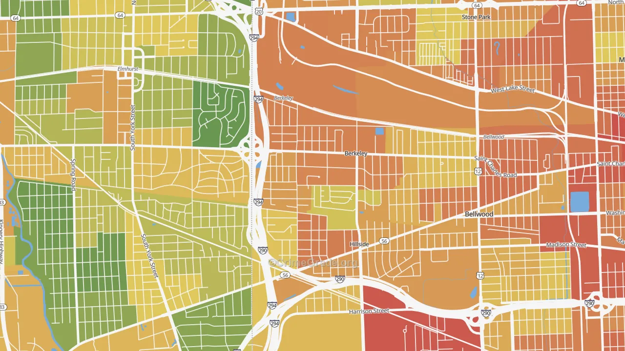 Berkeley, IL Map of Robbery Rates