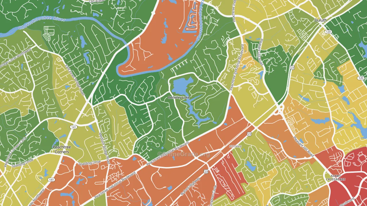 Berkeley Lake, GA Map of Robbery Rates