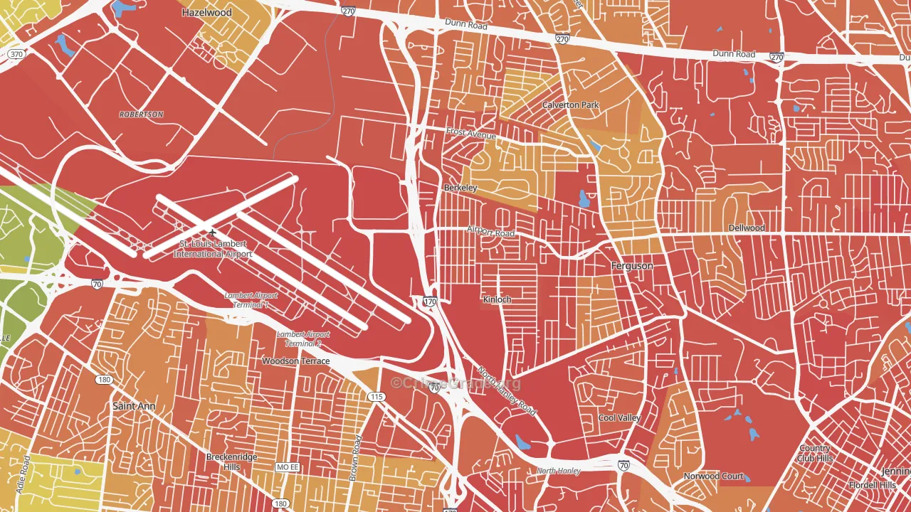 Berkeley, MO Map of Robbery Rates