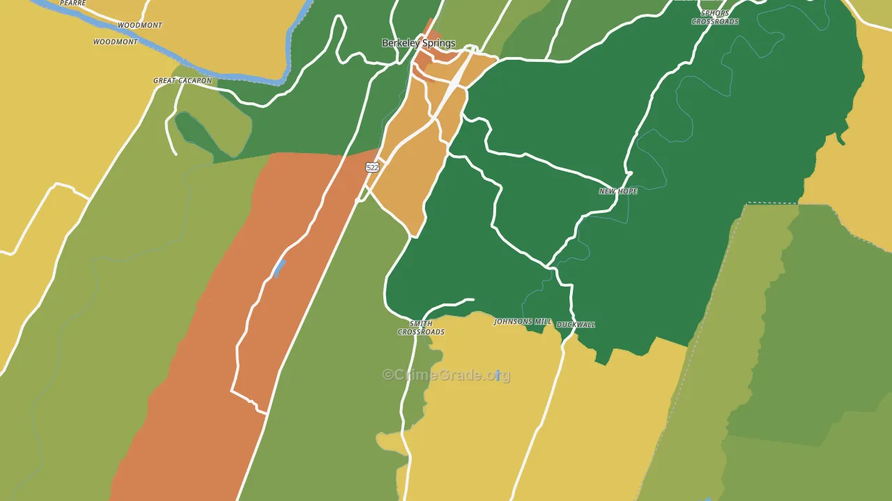 Berkeley Springs, WV Map of Robbery Rates