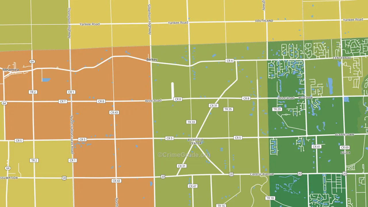 Berkey, OH Map of Robbery Rates