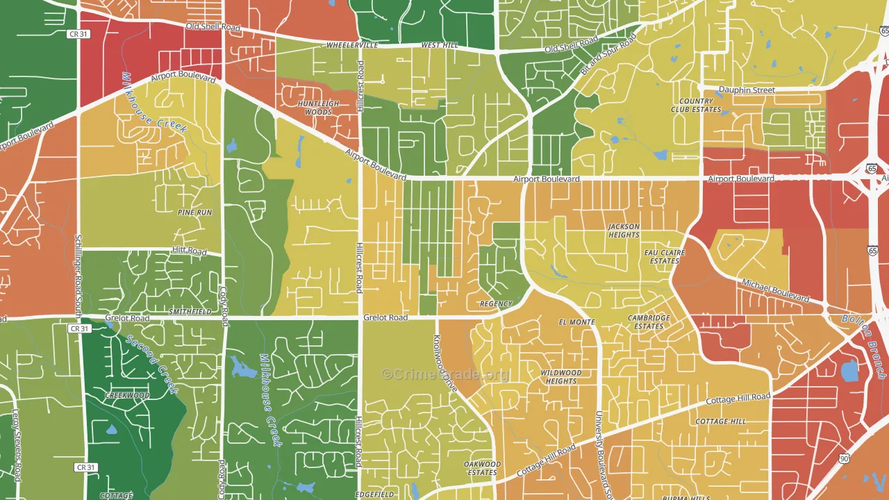 Berkleigh, Mobile, AL Map of Robbery Rates