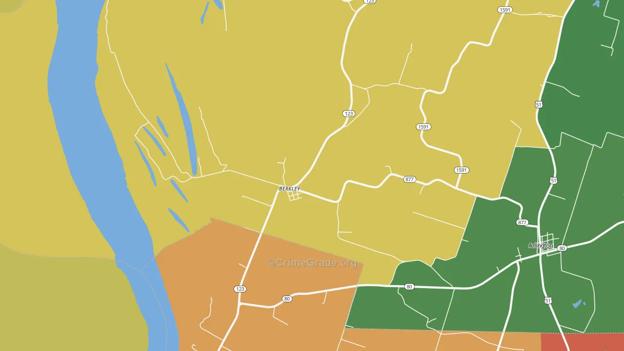 Berkley, KY Map of Robbery Rates