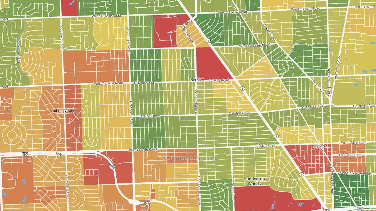 Berkley, MI Map of Robbery Rates