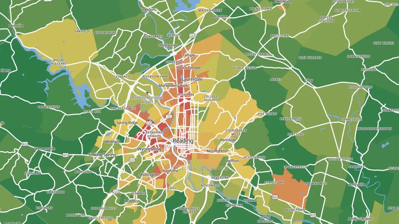 Berks County, PA Map of Robbery Rates