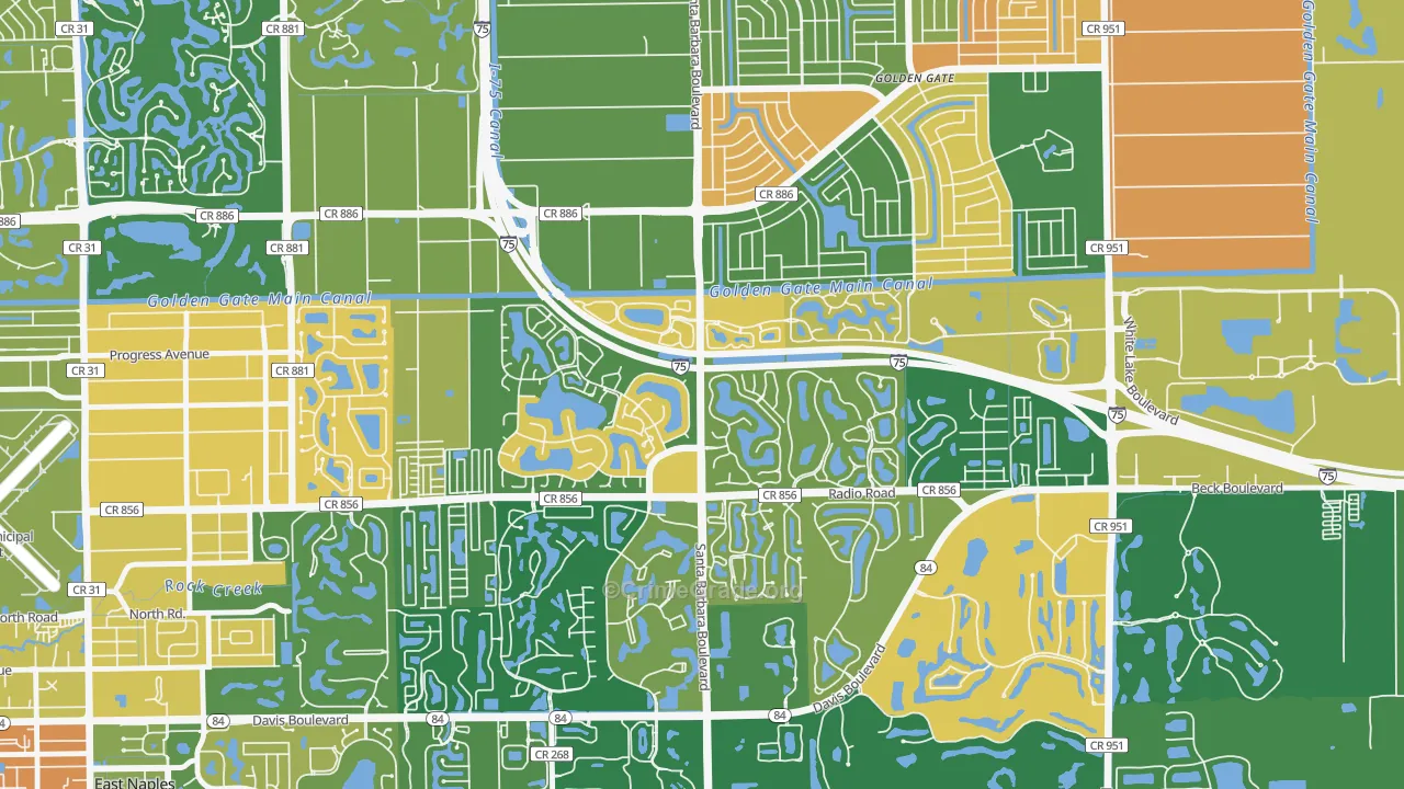 Berkshire Lakes, Naples, FL Map of Robbery Rates