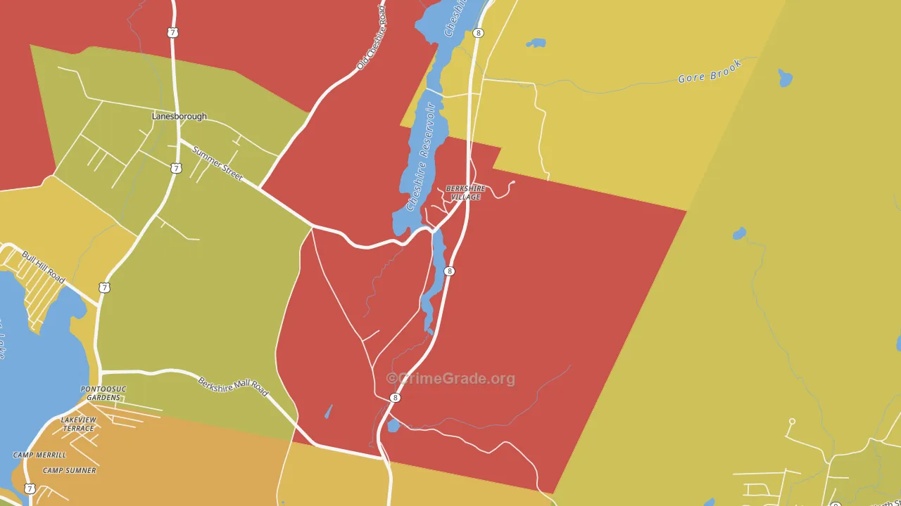 Berkshire, MA Map of Robbery Rates