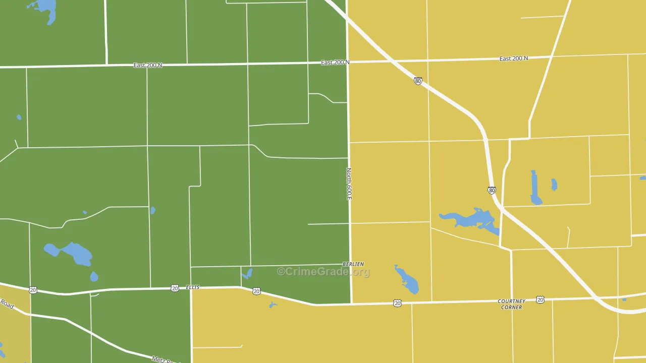 Berlien, IN Map of Robbery Rates