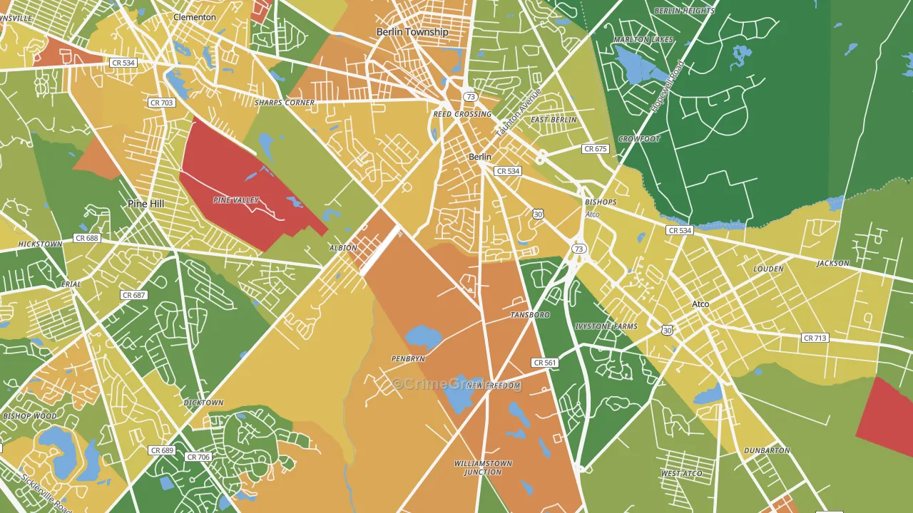 Berlin, NJ Map of Robbery Rates