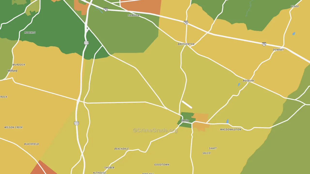 Berlin, PA Map of Robbery Rates