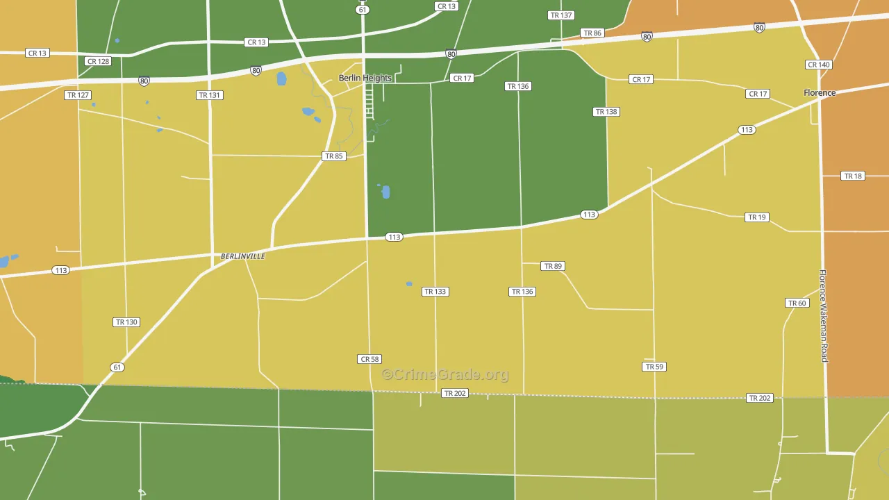 Berlinville, OH Map of Robbery Rates