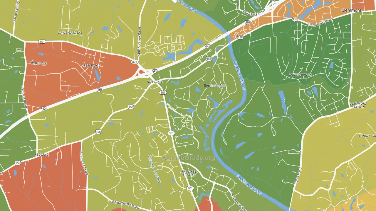 Bermuda Run, NC Map of Robbery Rates