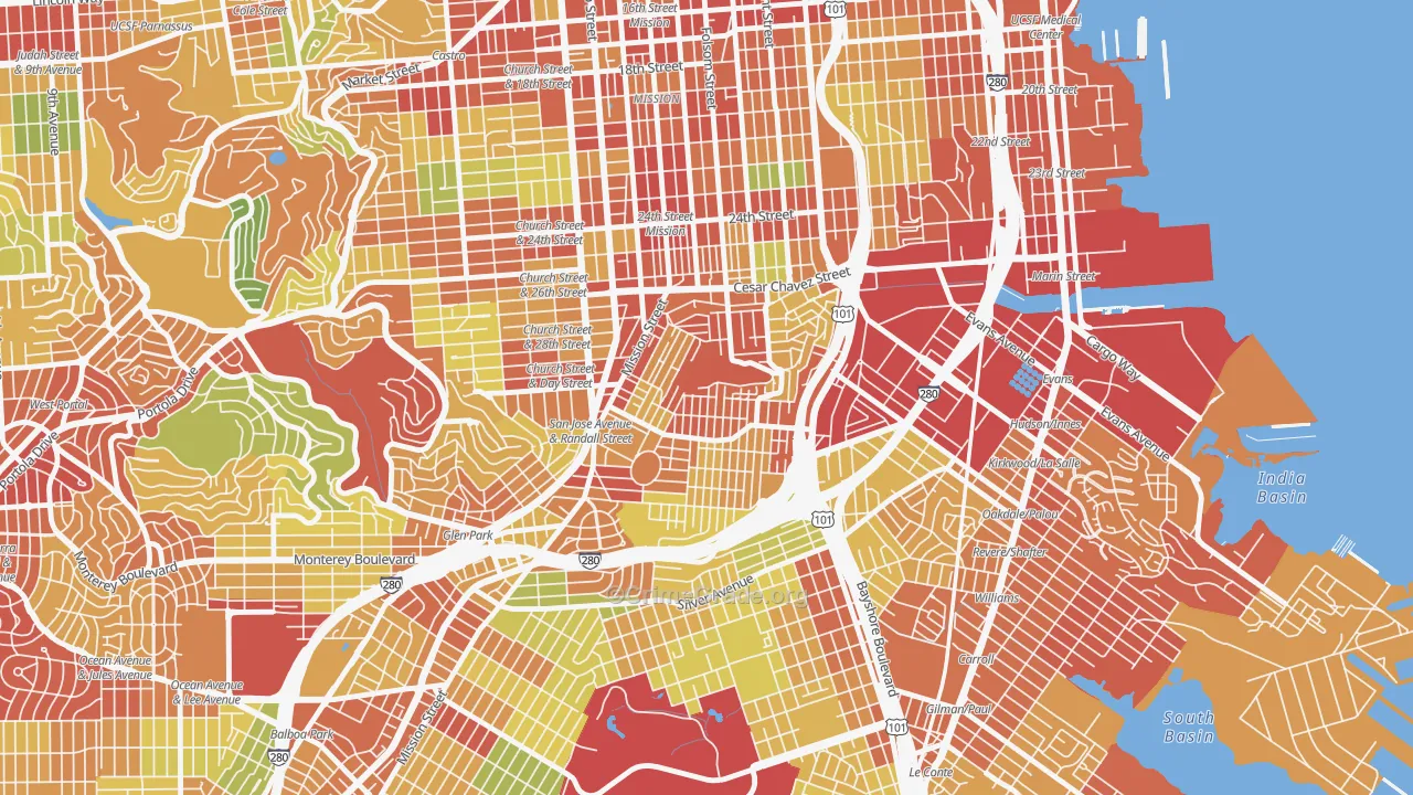 Bernal Heights, San Francisco, CA Map of Robbery Rates