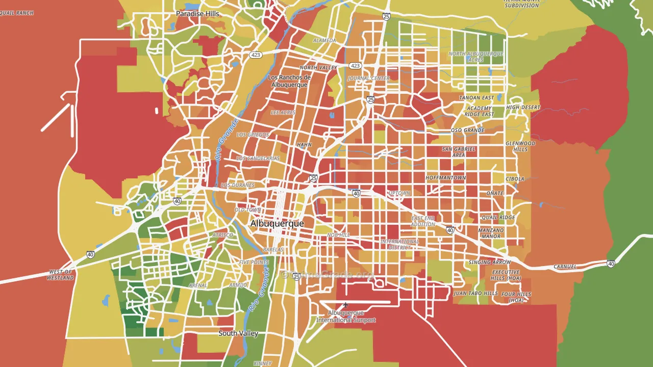 Bernalillo County, NM Map of Robbery Rates