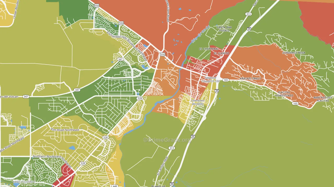 Bernalillo, NM Map of Robbery Rates