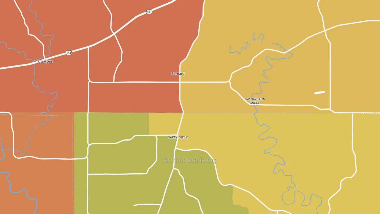 Bernard, IA Map of Robbery Rates
