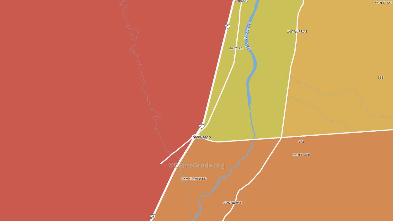 Bernardo, NM Map of Robbery Rates