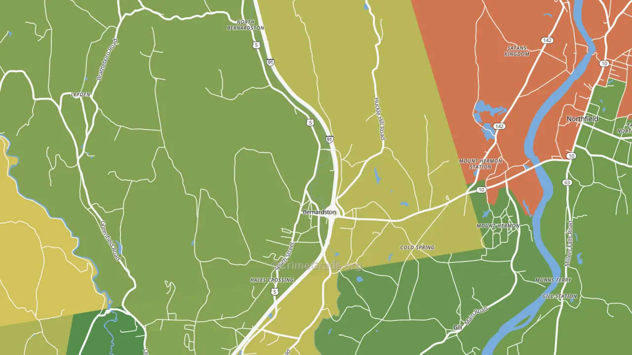 Bernardston, MA Map of Robbery Rates