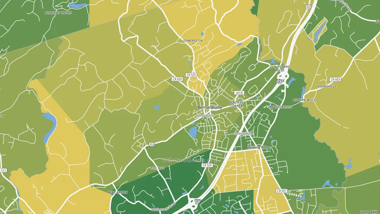 Bernardsville, NJ Map of Robbery Rates