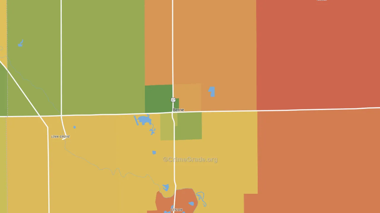 Berne, IN Map of Robbery Rates
