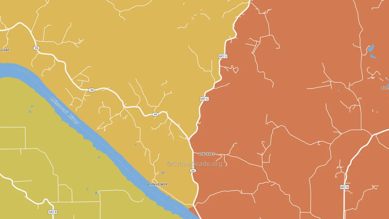 Bernheimer, MO Map of Robbery Rates