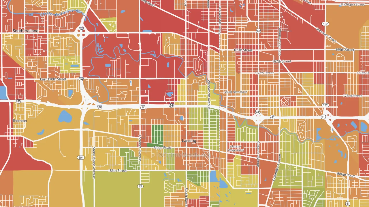Bernice, Lansing, IL Map of Robbery Rates