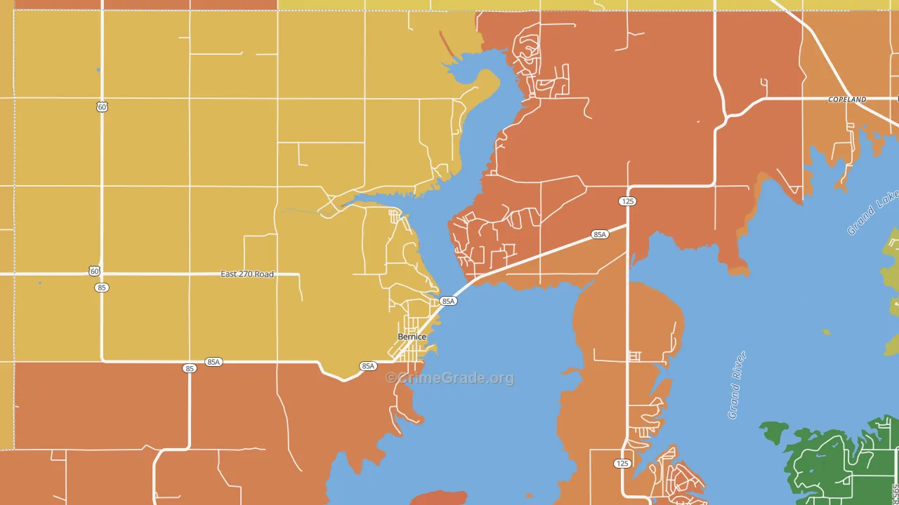 Bernice, OK Map of Robbery Rates