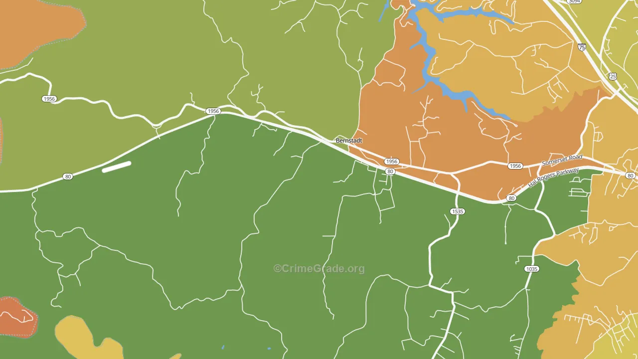 Bernstadt, KY Map of Robbery Rates